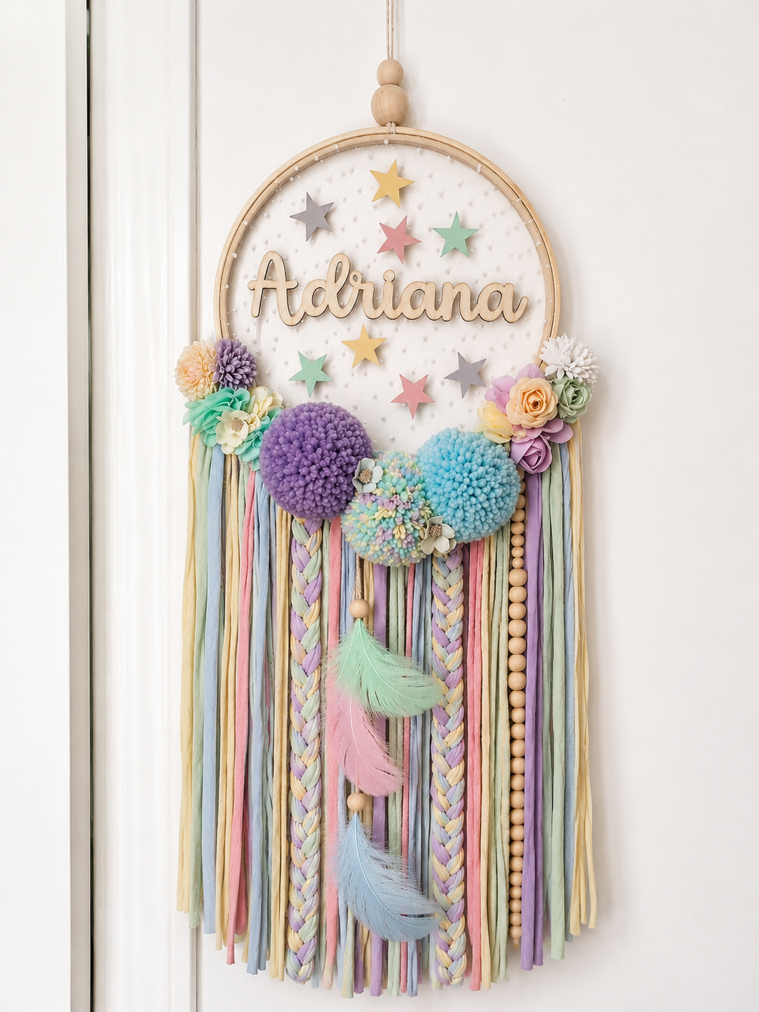 Atrapasueños con nombre en madera